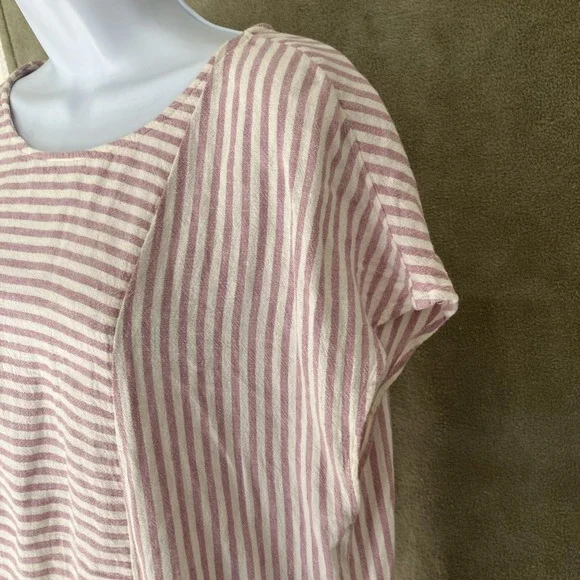 Madewell Striped Tunic Shift Dress Linen Blend Coastal Preppy Button Back XL - Picture 6 of 10